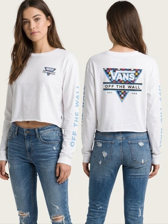 Vans Tops - Vans Off The Wall White Long Sleeve Crop Graphic Tee